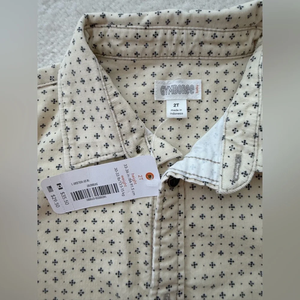 BNWT Gymboree Kids Boys Corduroy Shirt with Cream and Black Cross Pattern